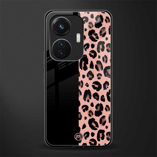 black & pink cheetah fur back phone cover | glass case for vivo t1 44w 4g