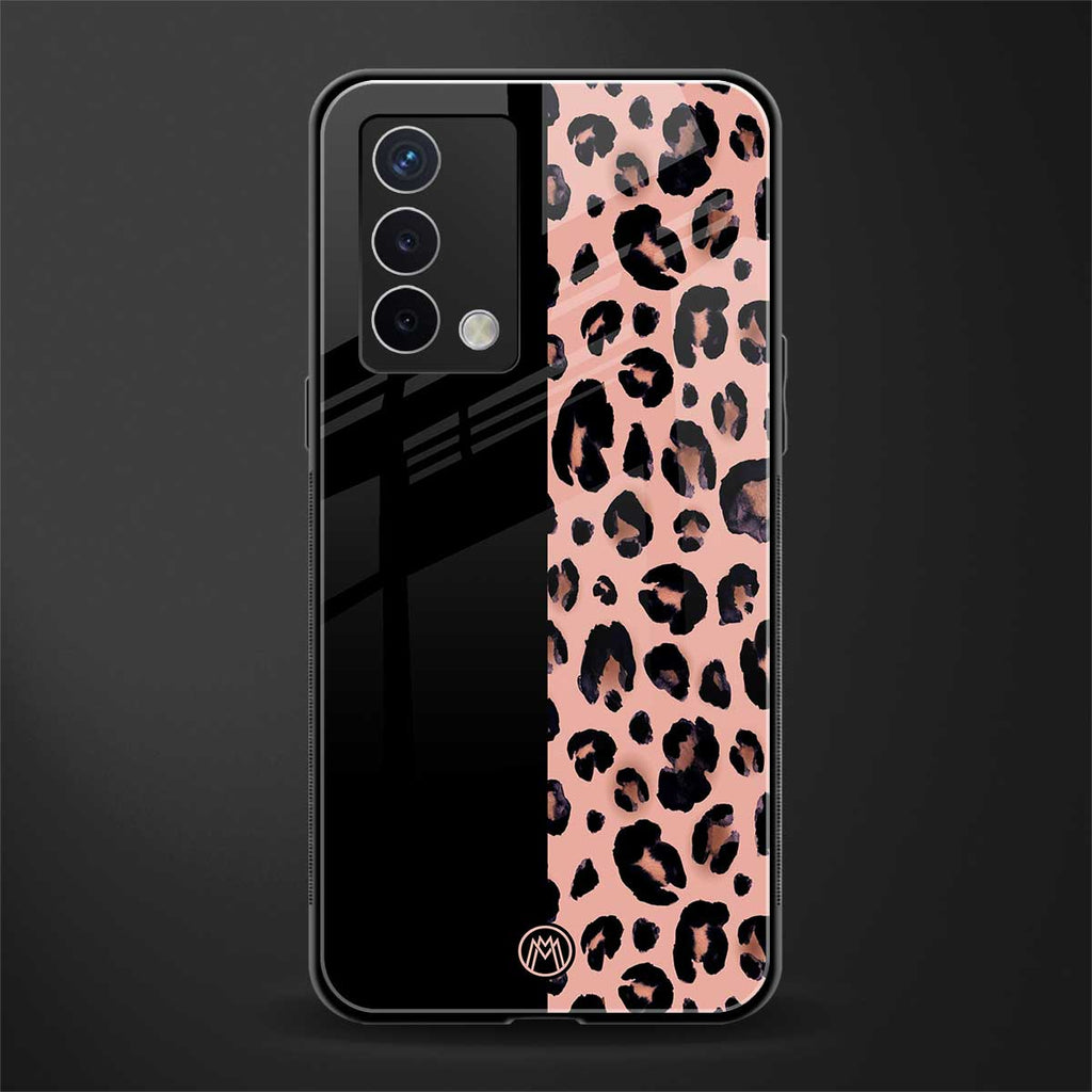 black & pink cheetah fur back phone cover | glass case for oppo a74 4g