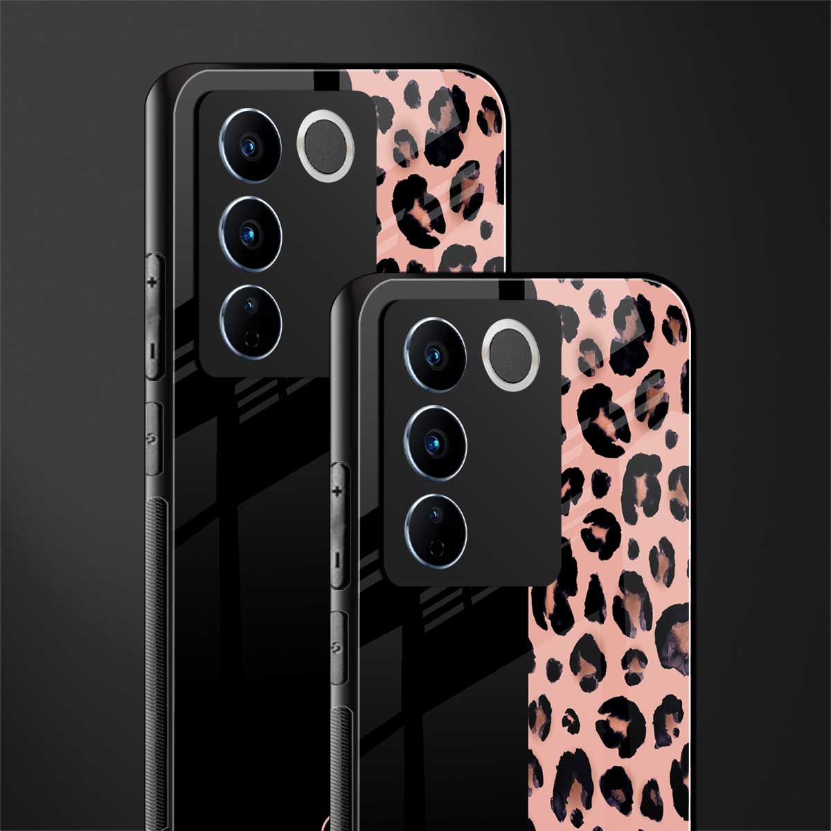 black & pink cheetah fur back phone cover | glass case for vivo v27 pro 5g