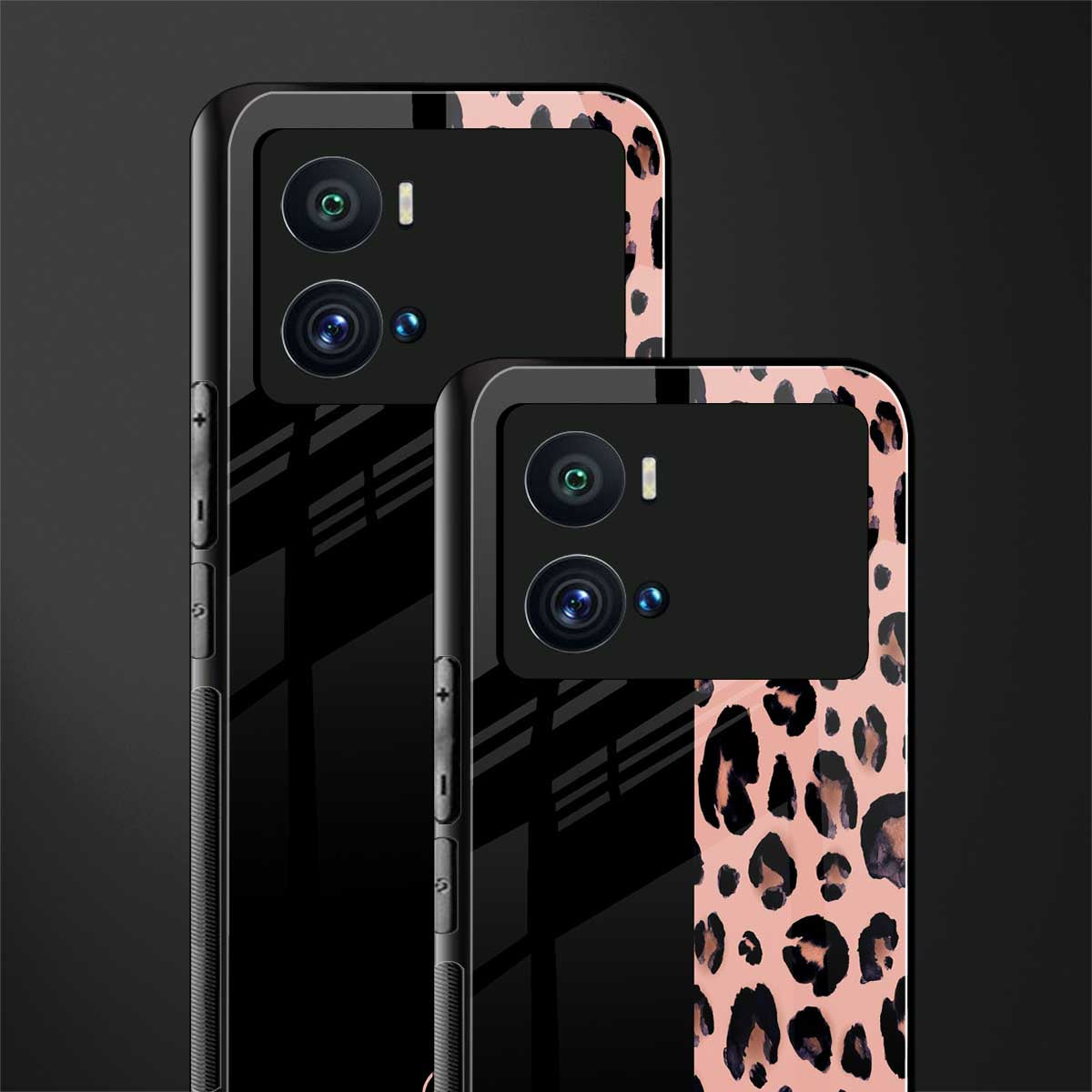 black & pink cheetah fur back phone cover | glass case for iQOO 9 Pro