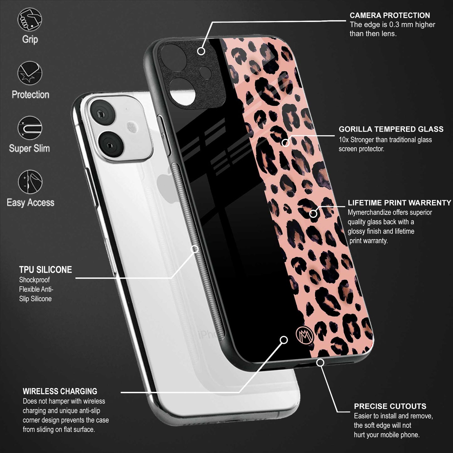black & pink cheetah fur glass case for oppo reno7 pro 5g image-4