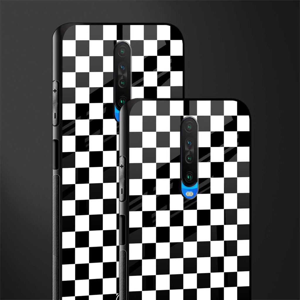 black & white check pattern glass case for poco x2 image-2