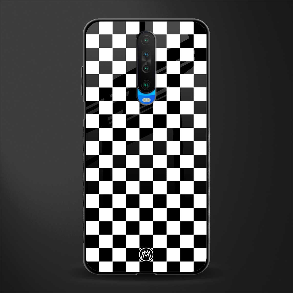 black & white check pattern glass case for poco x2 image