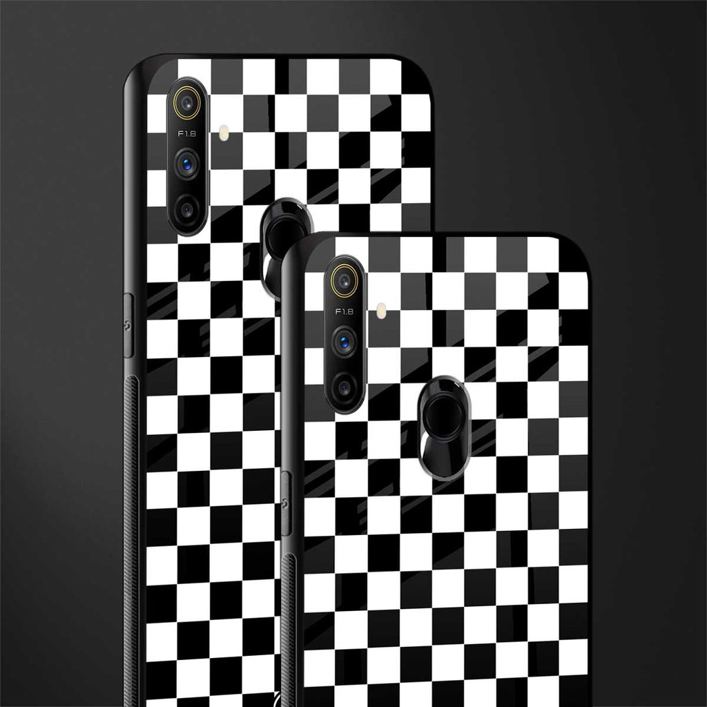 black & white check pattern glass case for realme narzo 10a image-2