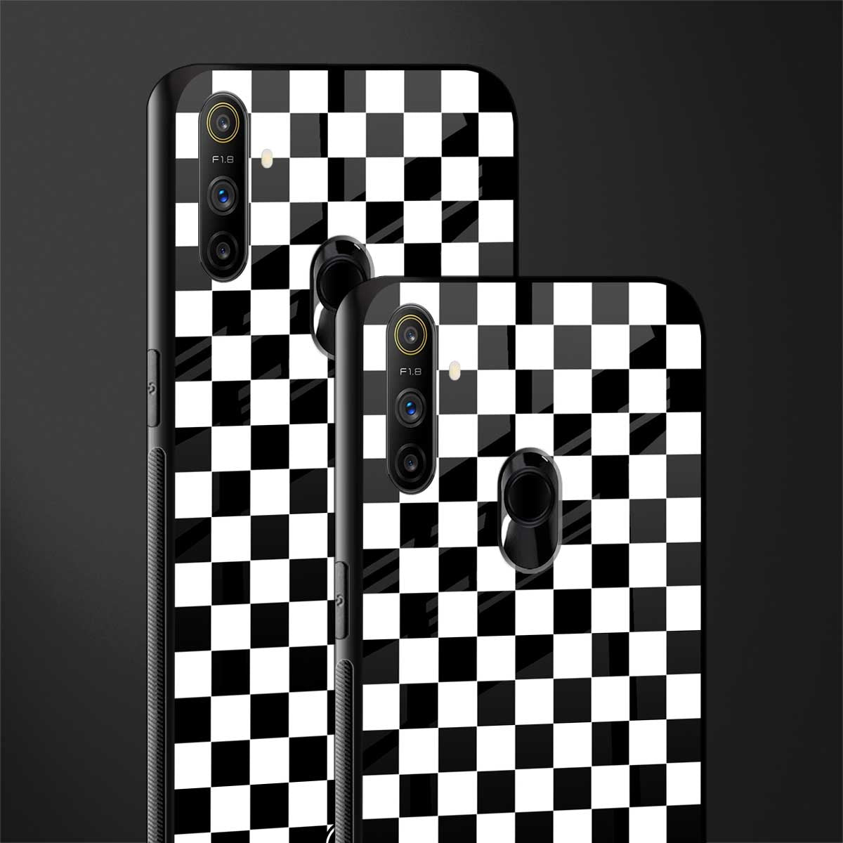 black & white check pattern glass case for realme narzo 20a image-2