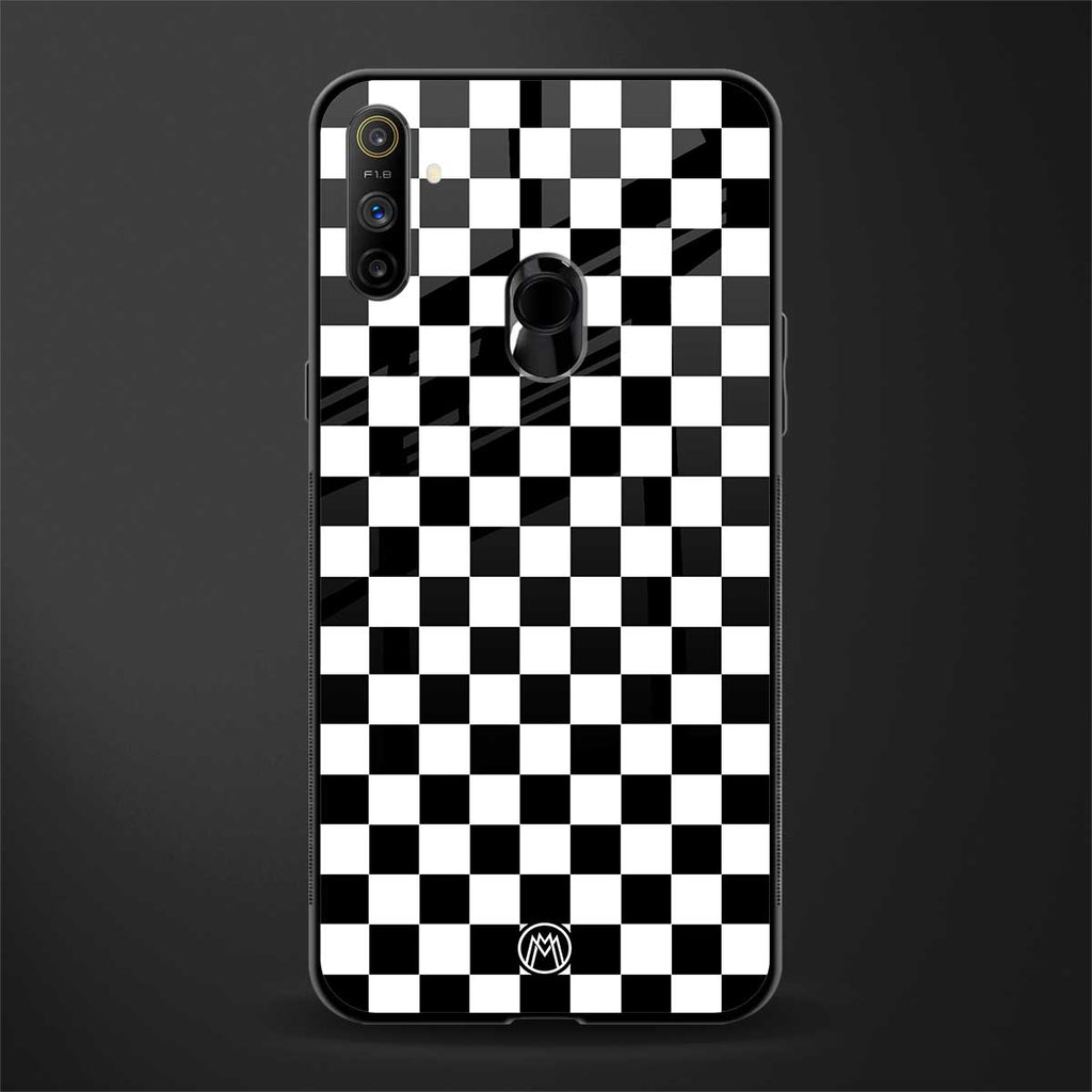 black & white check pattern glass case for realme narzo 10a image