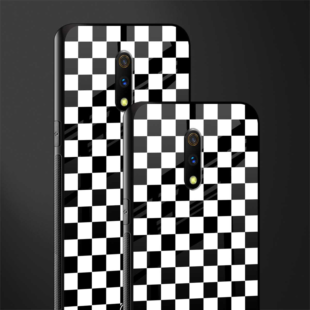 black & white check pattern glass case for oppo k3 image-2