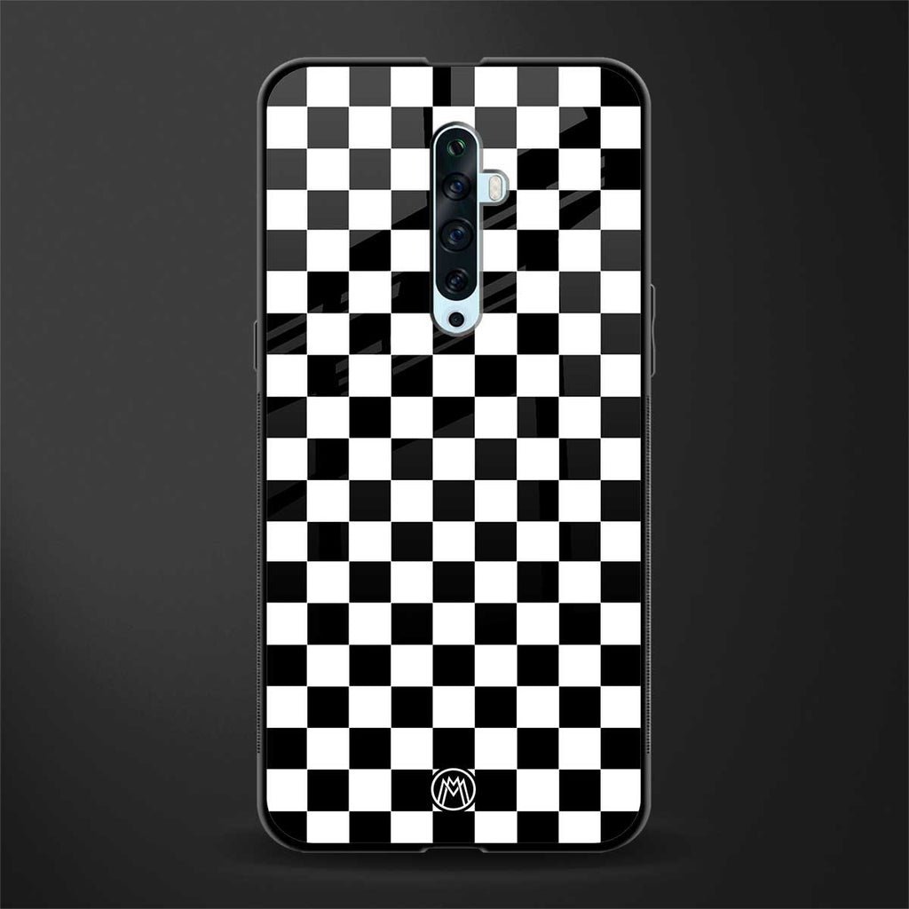 black & white check pattern glass case for oppo reno 2f image