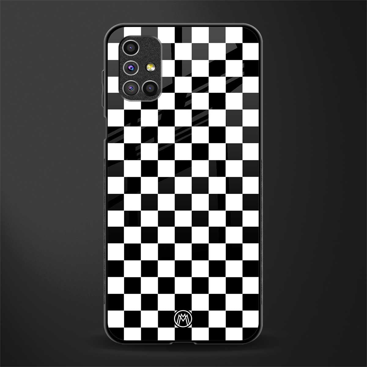 black & white check pattern glass case for samsung galaxy m31s image