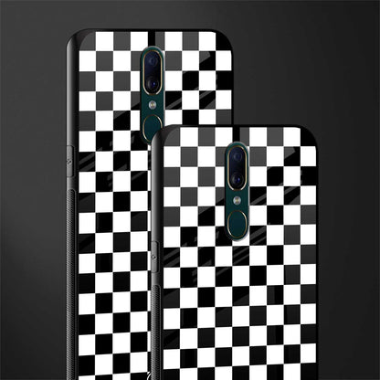 black & white check pattern glass case for oppo f11 image-2