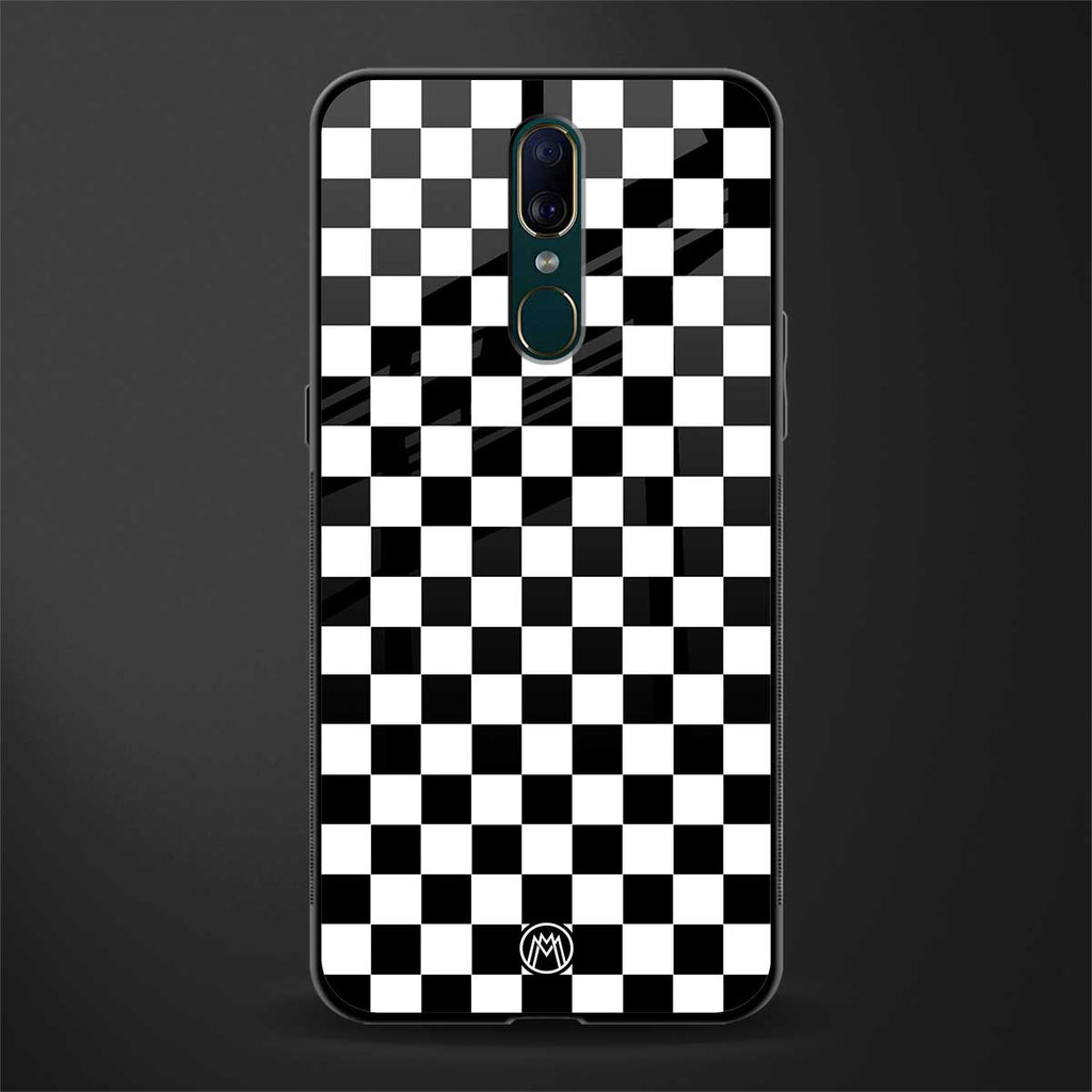 black & white check pattern glass case for oppo f11 image