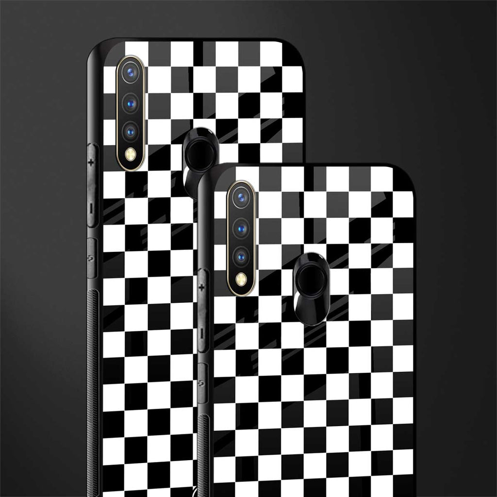 black & white check pattern glass case for vivo u20 image-2