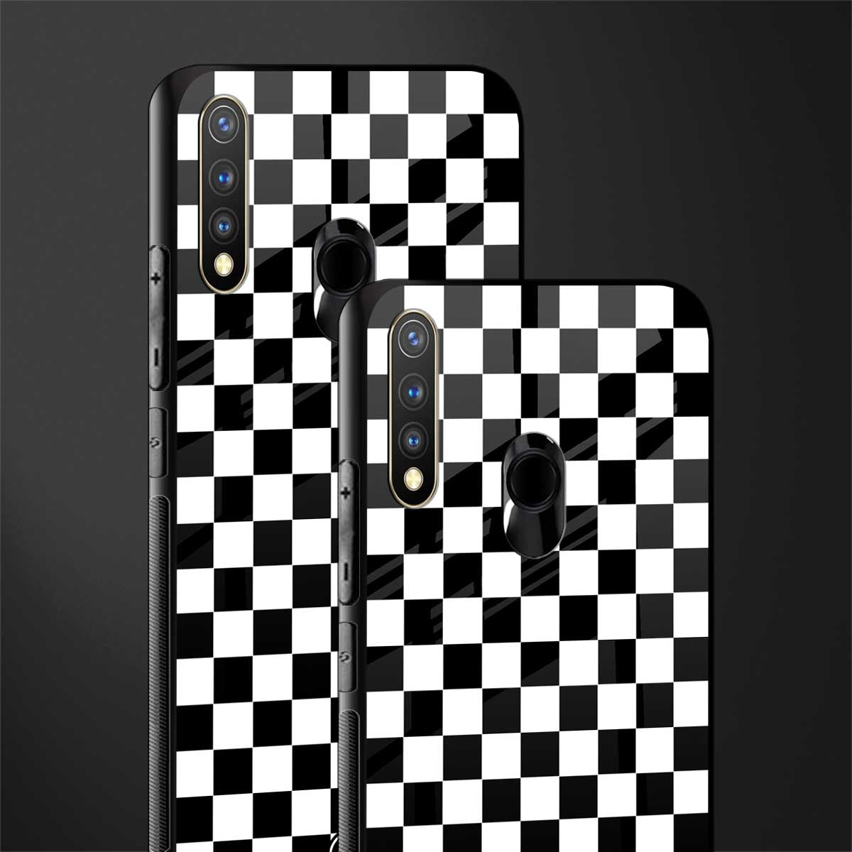 black & white check pattern glass case for vivo y19 image-2