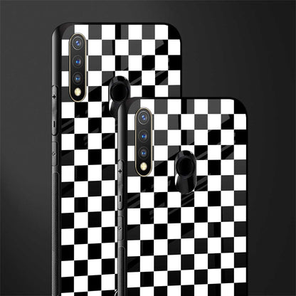 black & white check pattern glass case for vivo y19 image-2