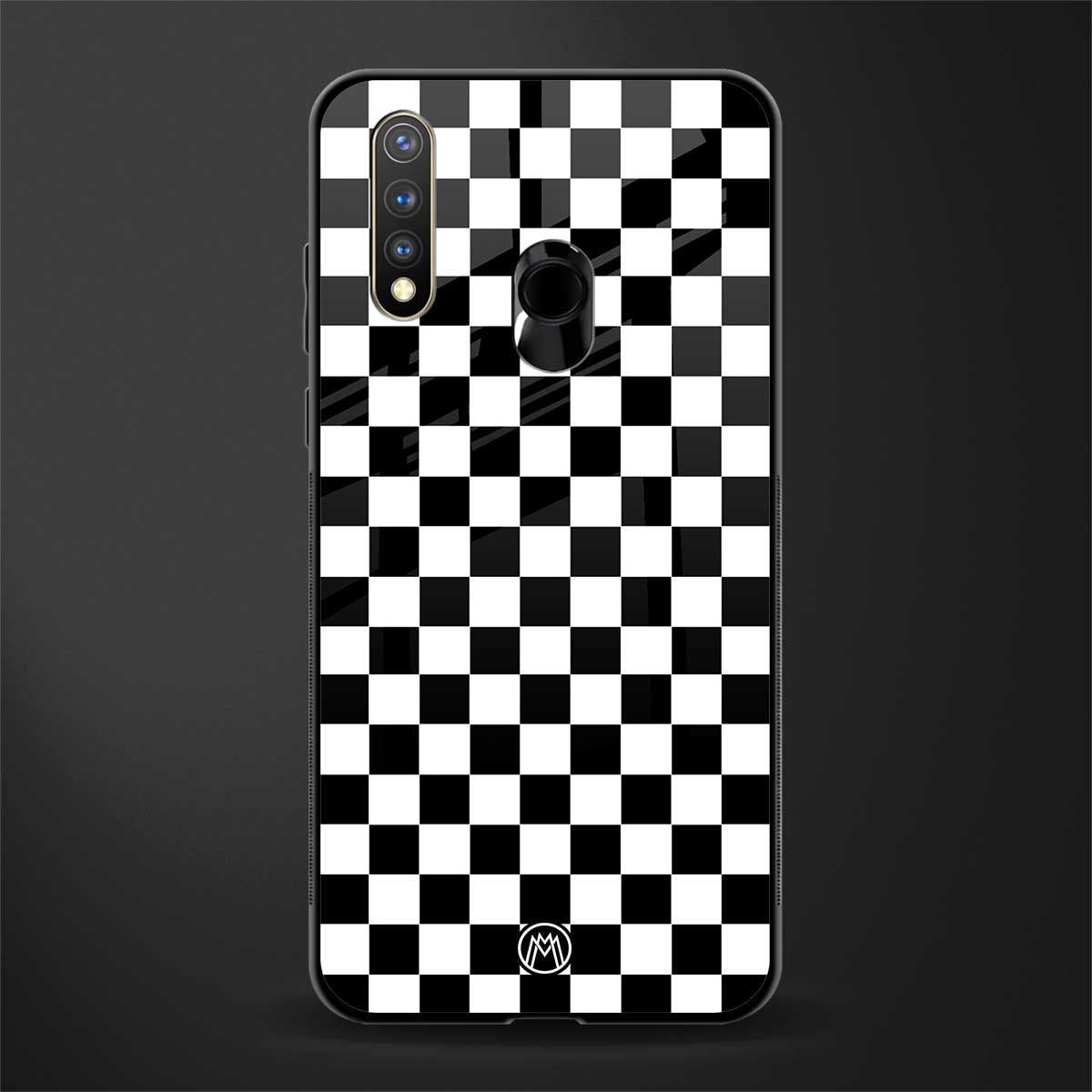 black & white check pattern glass case for vivo y19 image