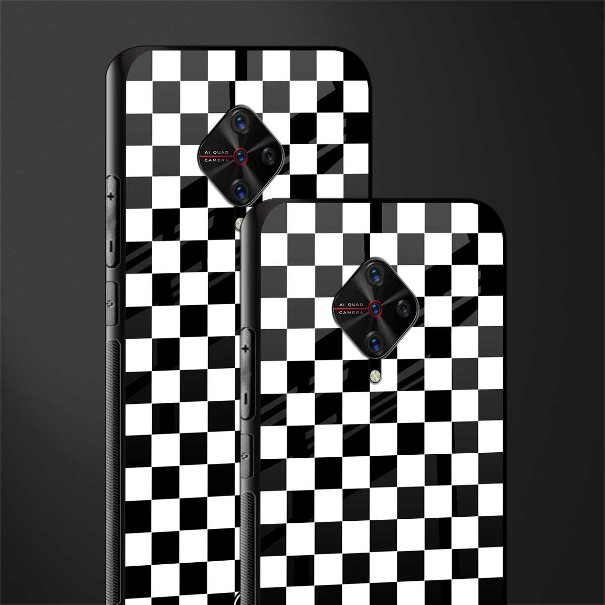 black & white check pattern glass case for vivo s1 pro image-2