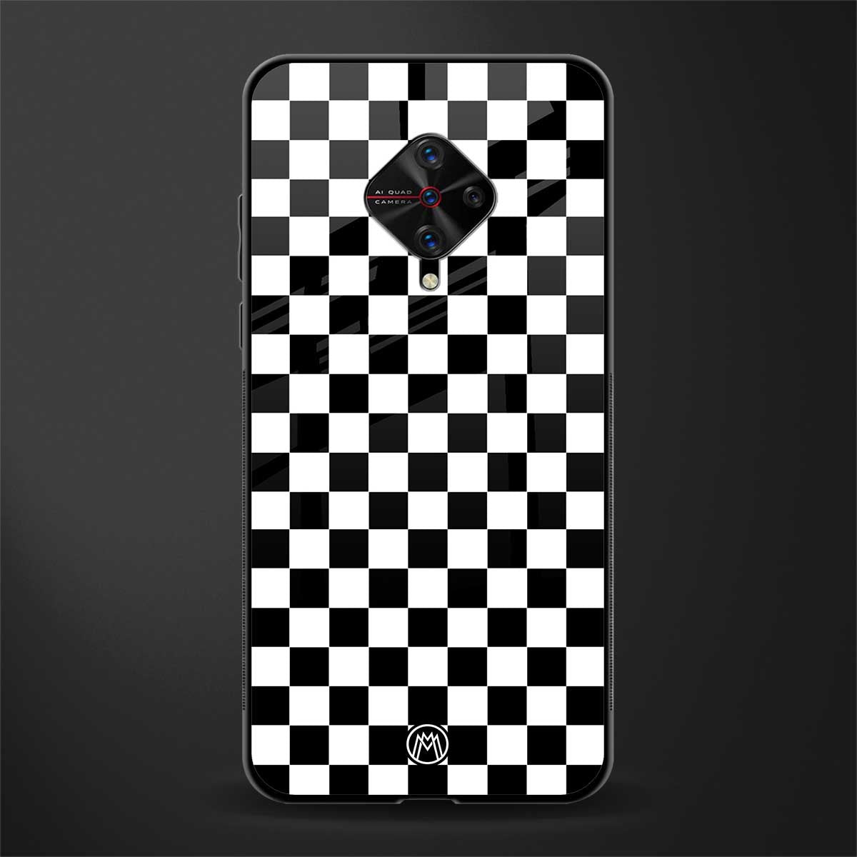 black & white check pattern glass case for vivo s1 pro image