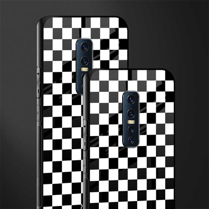 black & white check pattern glass case for vivo v17 pro image-2
