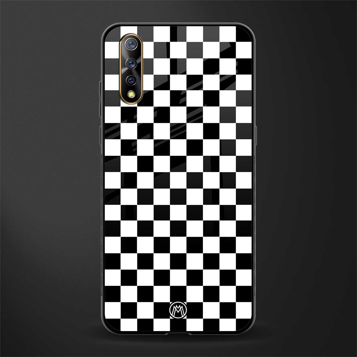 black & white check pattern glass case for vivo s1 image