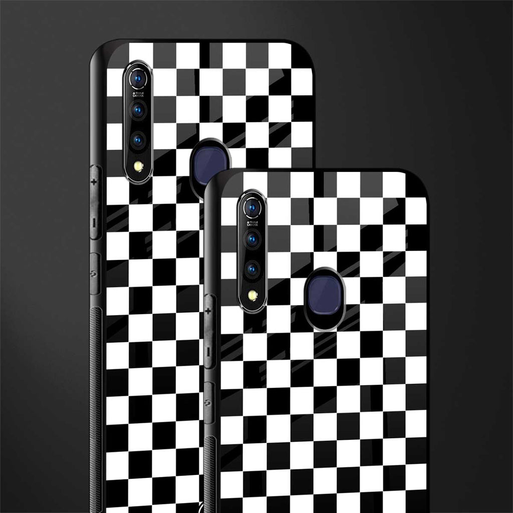 black & white check pattern glass case for vivo z1 pro image-2