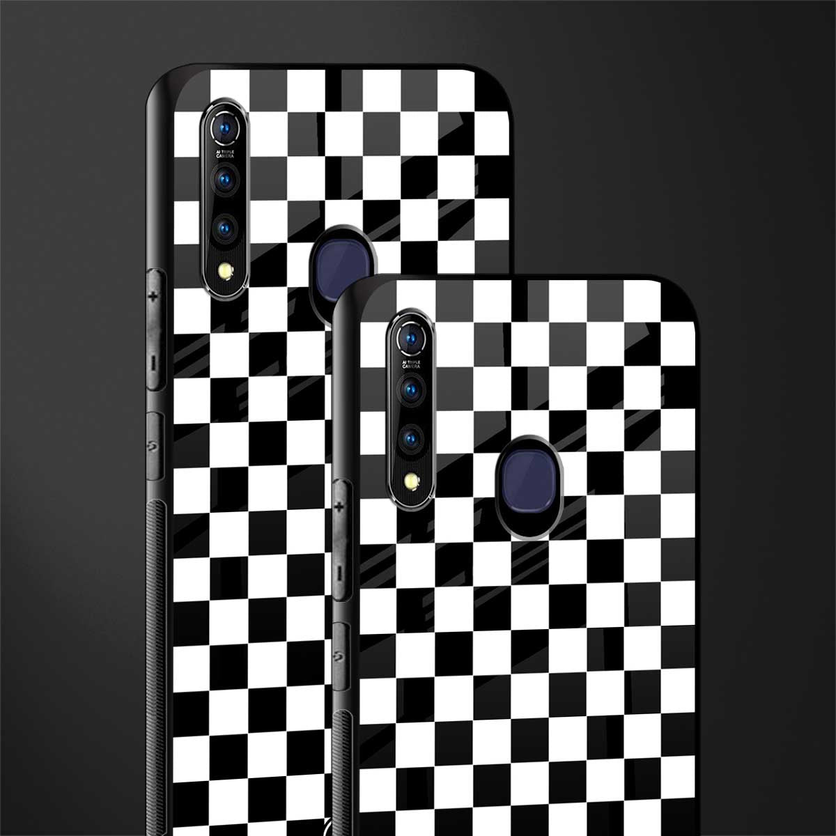 black & white check pattern glass case for vivo z1 pro image-2
