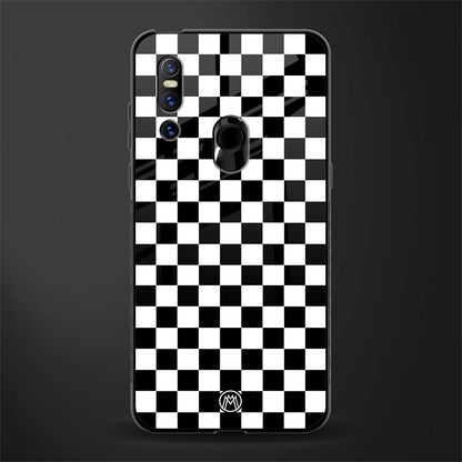 black & white check pattern glass case for vivo v15 image
