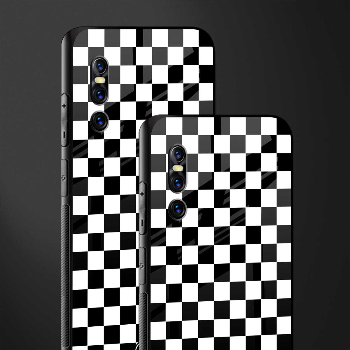 black & white check pattern glass case for vivo v15 pro image-2