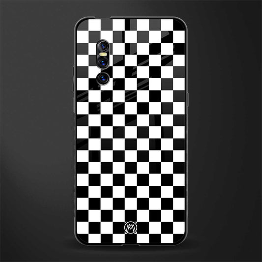 black & white check pattern glass case for vivo v15 pro image