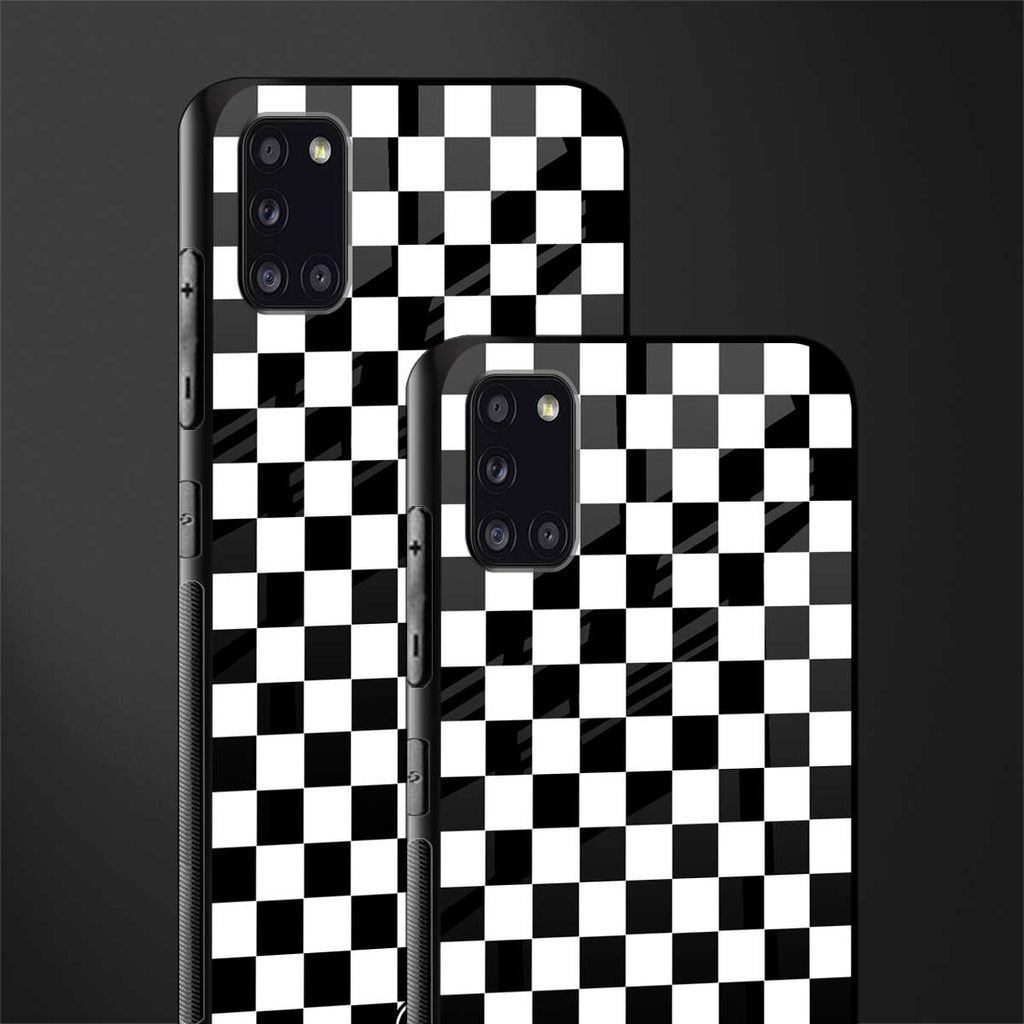 black & white check pattern glass case for samsung galaxy a31 image-2