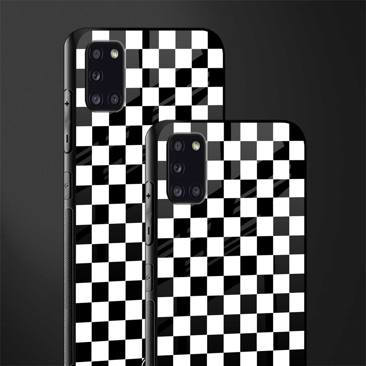 black & white check pattern glass case for samsung galaxy a31 image-2