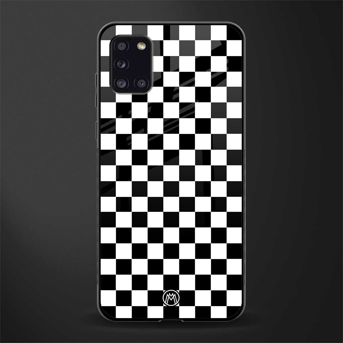 black & white check pattern glass case for samsung galaxy a31 image