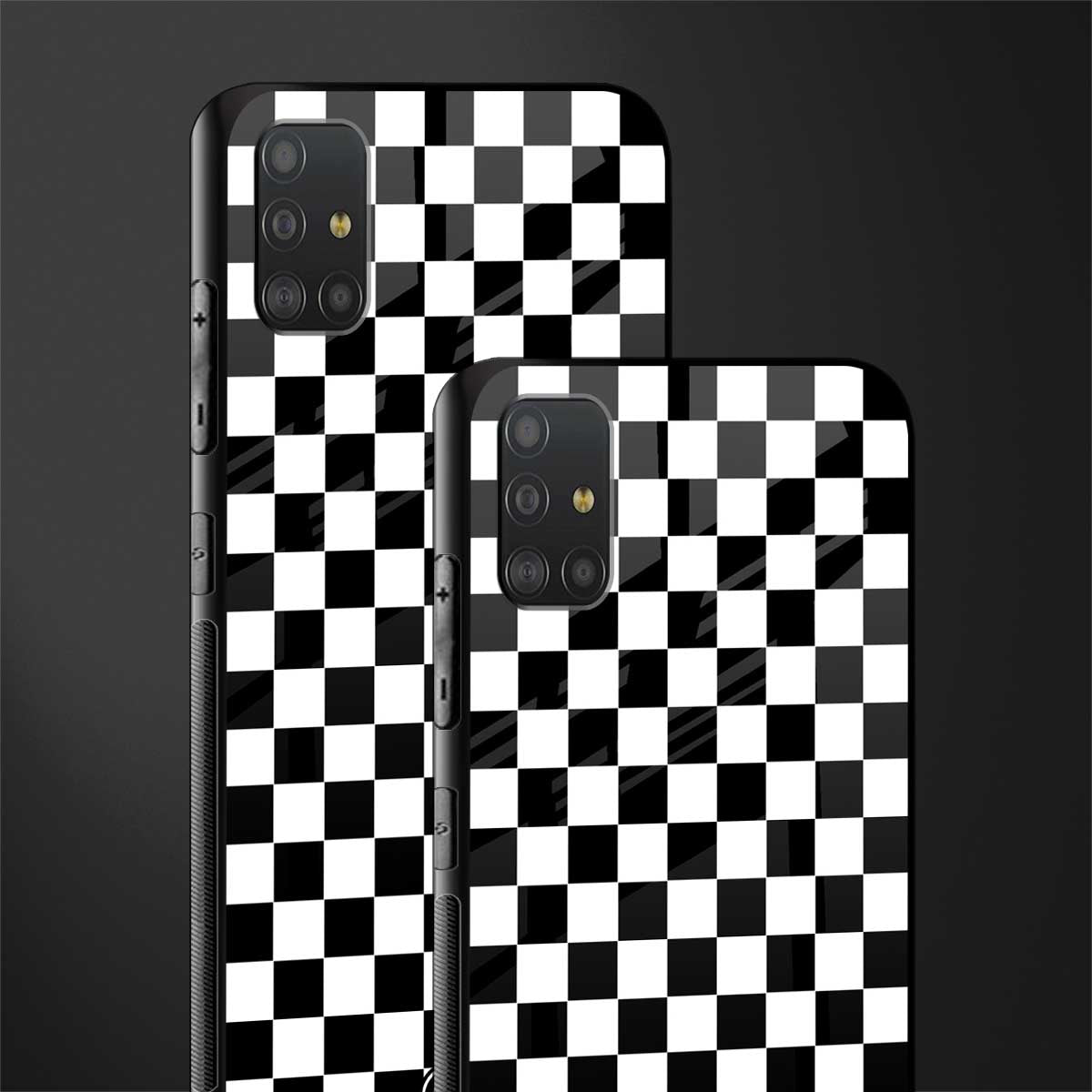 black & white check pattern glass case for samsung galaxy a51 image-2