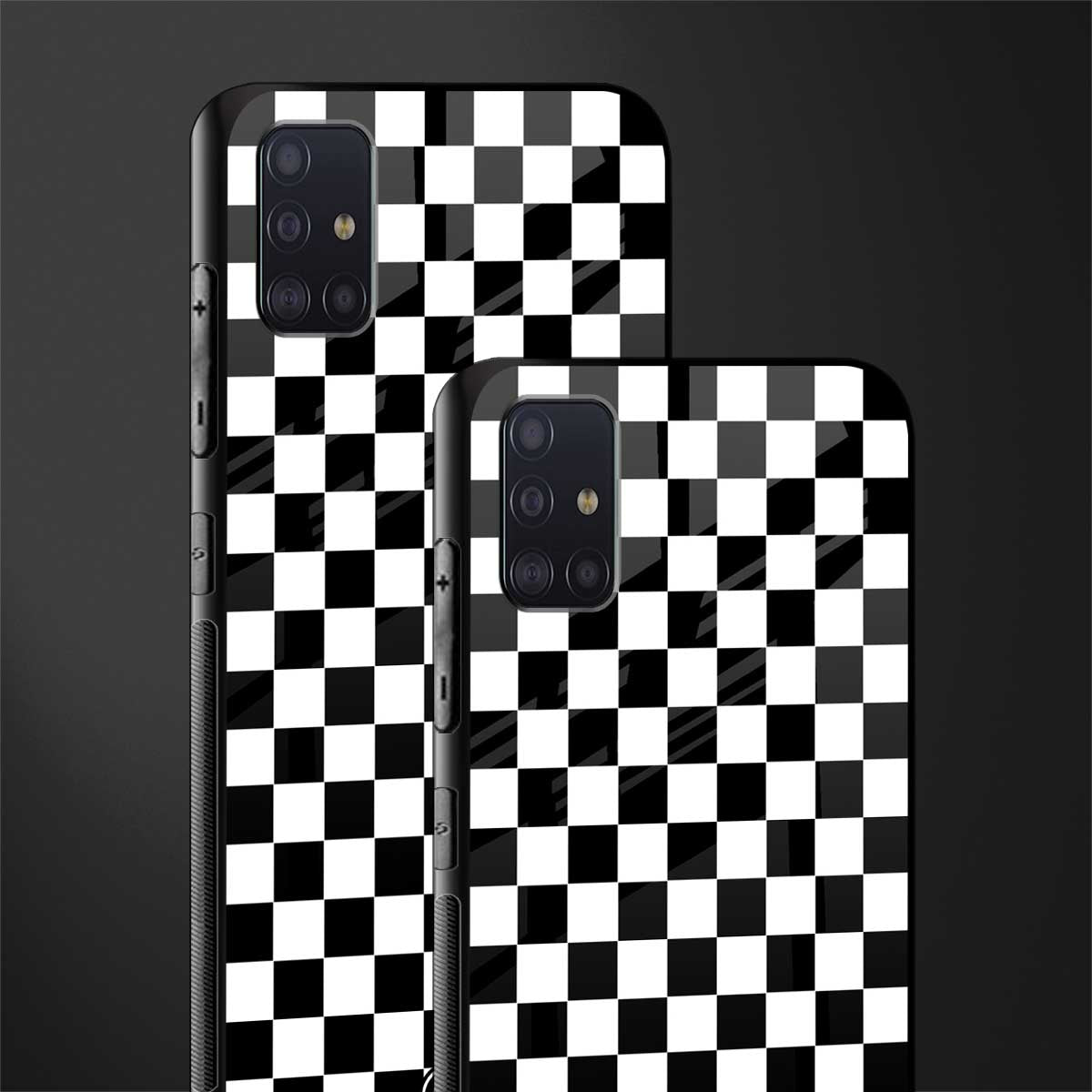 black & white check pattern glass case for samsung galaxy a71 image-2