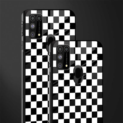 black & white check pattern glass case for samsung galaxy f41 image-2