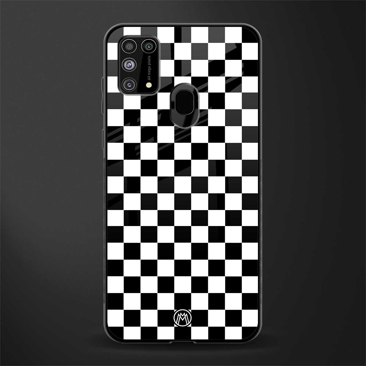 black & white check pattern glass case for samsung galaxy f41 image