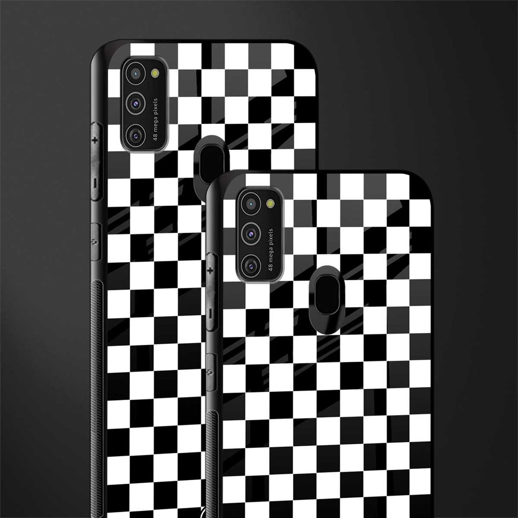 black & white check pattern glass case for samsung galaxy m30s image-2