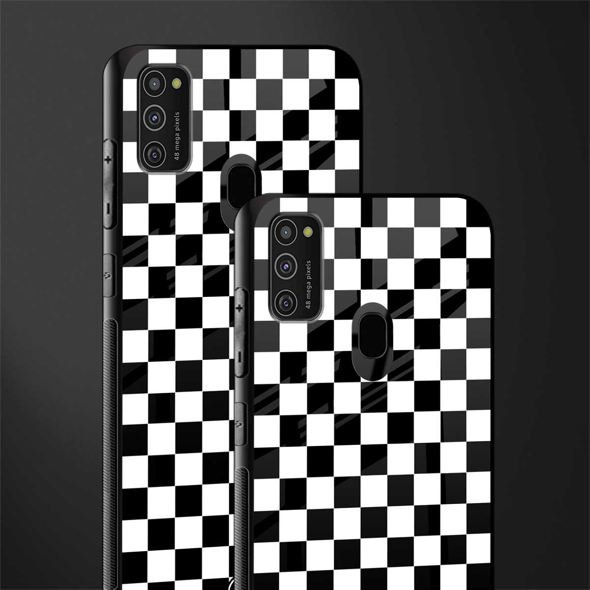 black & white check pattern glass case for samsung galaxy m21 image-2