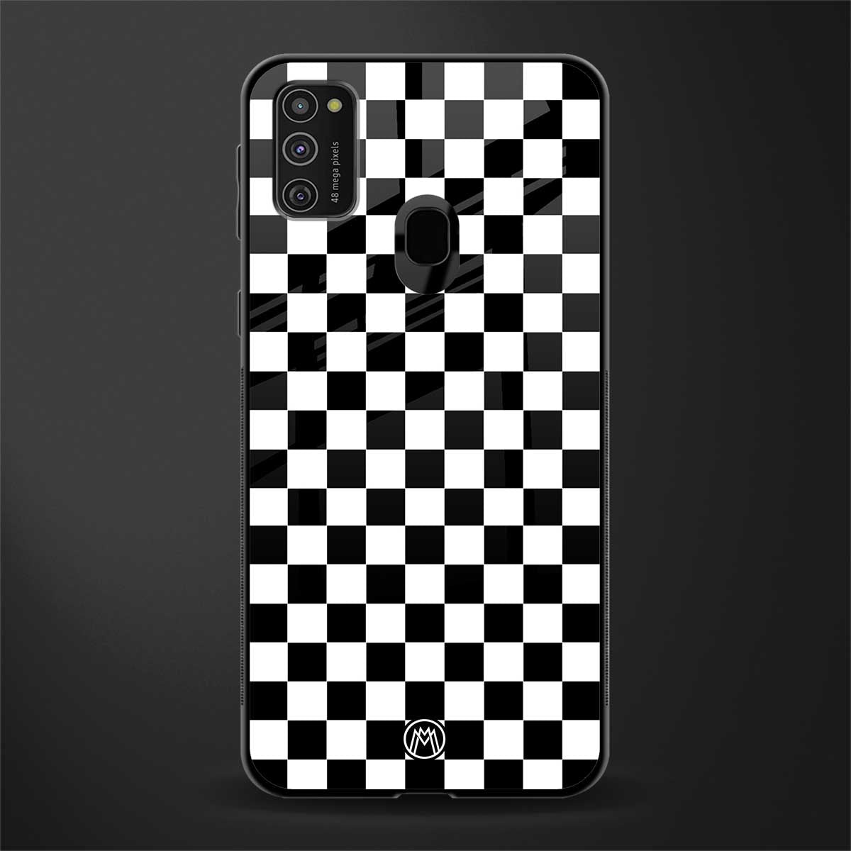 black & white check pattern glass case for samsung galaxy m21 image