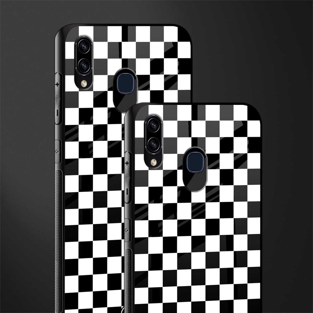 black & white check pattern glass case for samsung galaxy m10s image-2