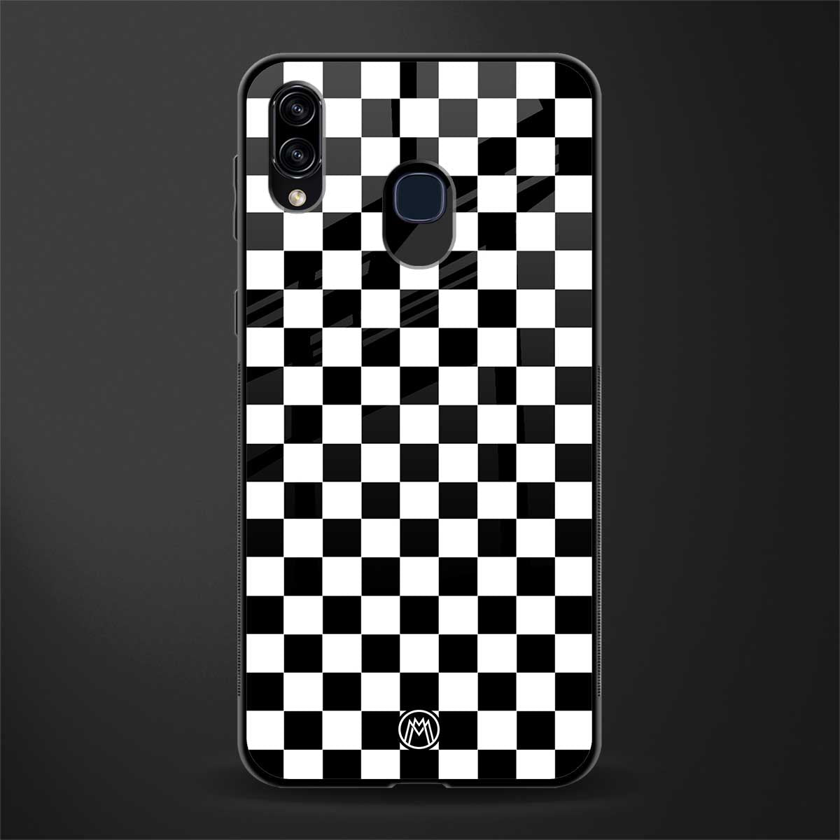 black & white check pattern glass case for samsung galaxy a20 image