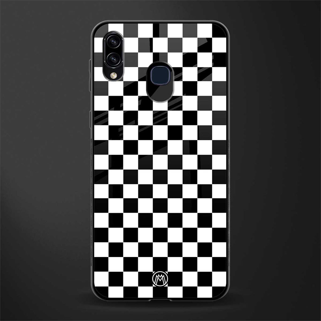 black & white check pattern glass case for samsung galaxy m10s image