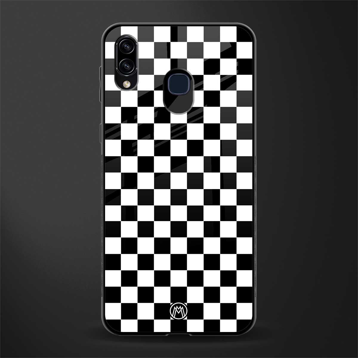 black & white check pattern glass case for samsung galaxy a30 image