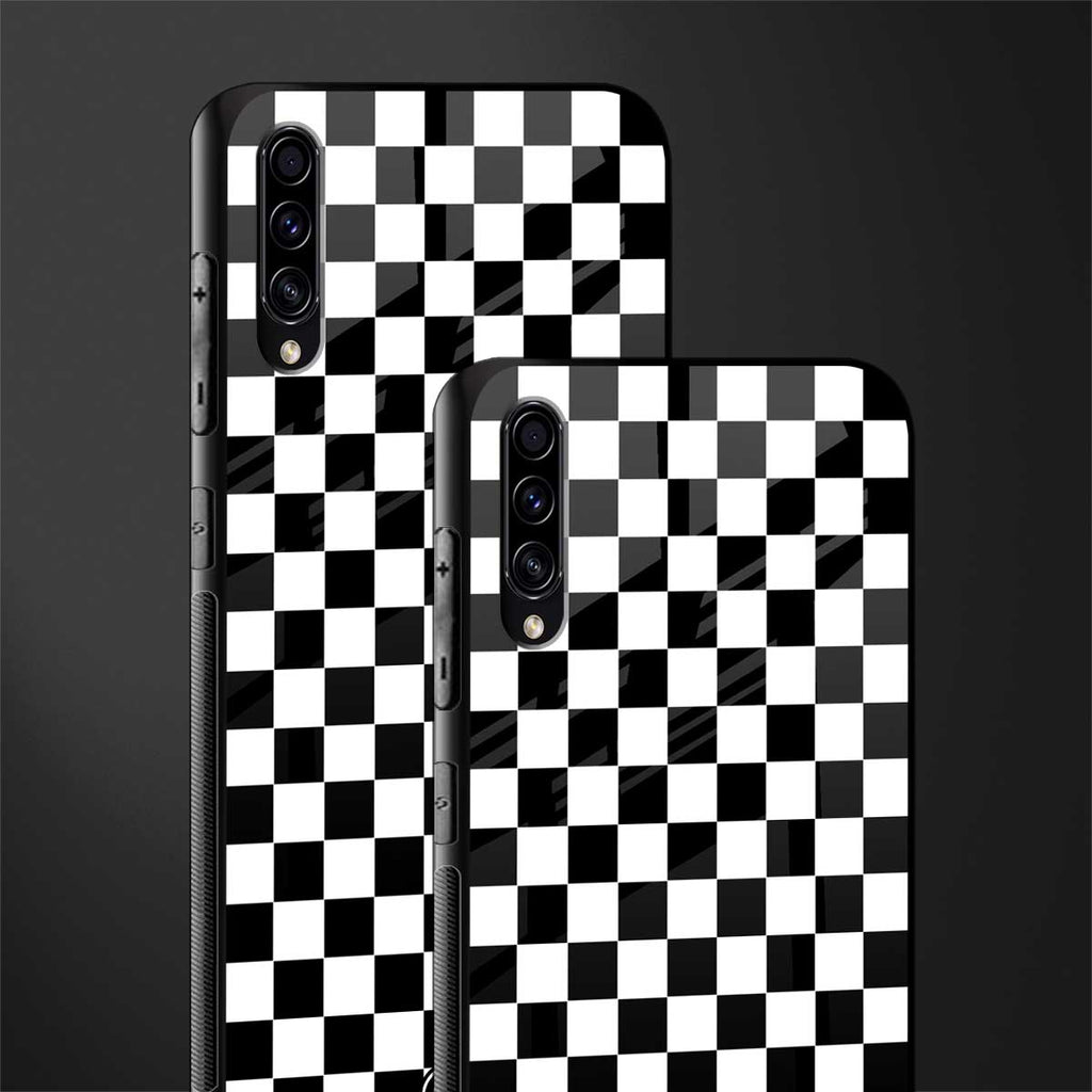 black & white check pattern glass case for samsung galaxy a70 image-2