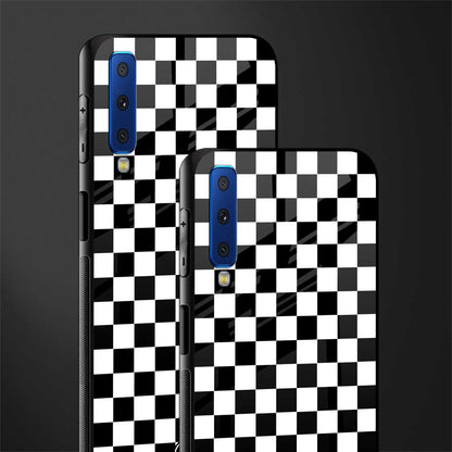 black & white check pattern glass case for samsung galaxy a7 2018 image-2