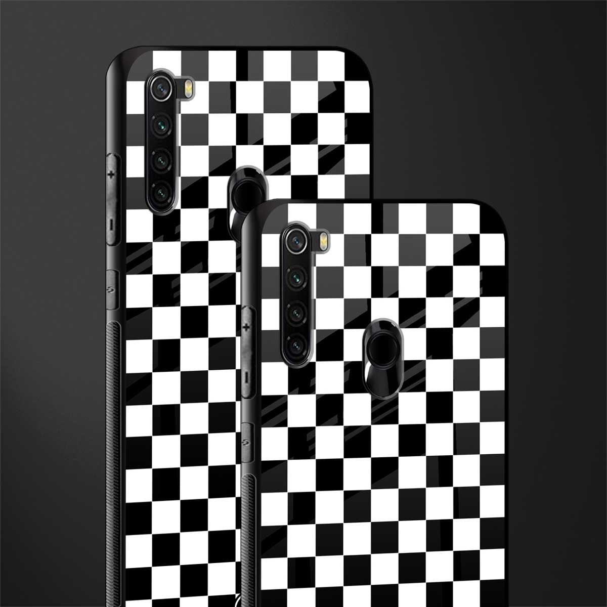 black & white check pattern glass case for redmi note 8 image-2