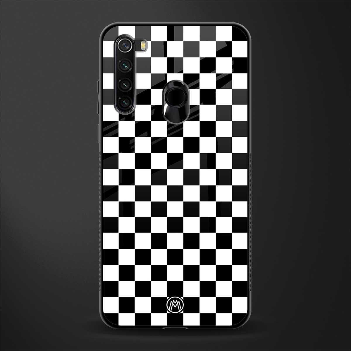 black & white check pattern glass case for redmi note 8 image