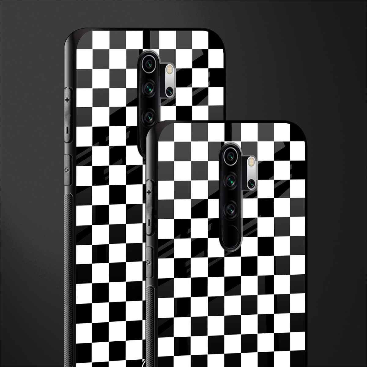 black & white check pattern glass case for redmi note 8 pro image-2