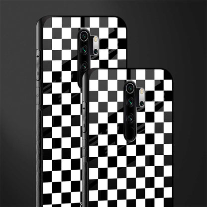 black & white check pattern glass case for redmi note 8 pro image-2