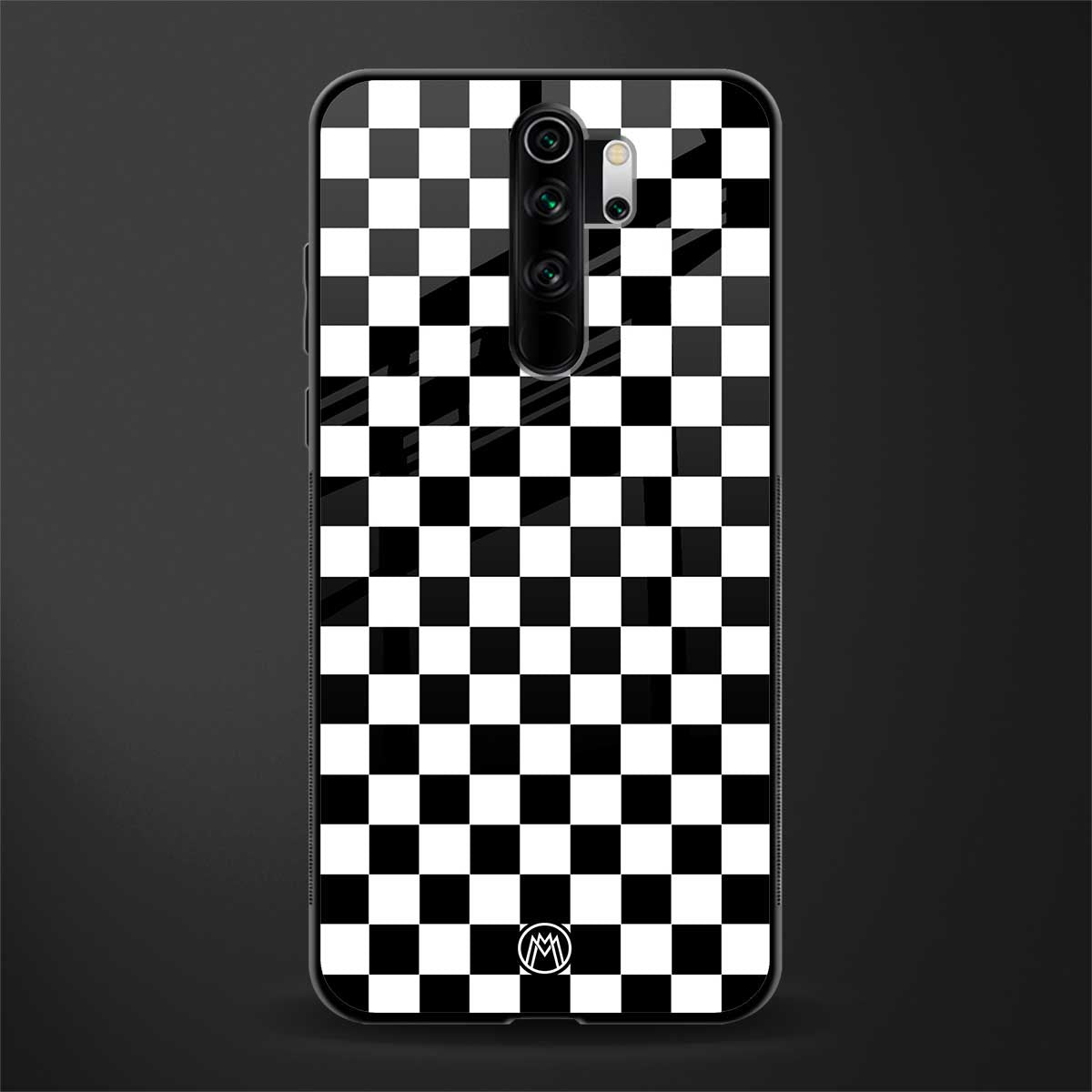 black & white check pattern glass case for redmi note 8 pro image