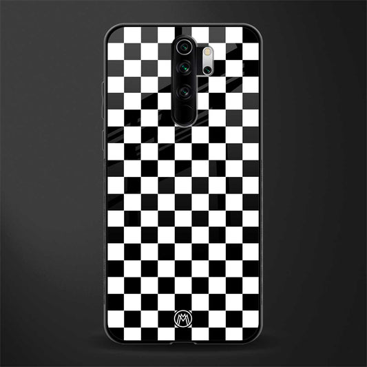 black & white check pattern glass case for redmi note 8 pro image